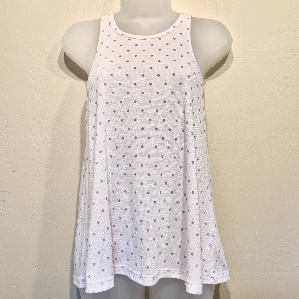 FP | La Nite Lavender Polka Dot Flowy Ribbed Soft Jersey Tank Top - Picture 2 of 10